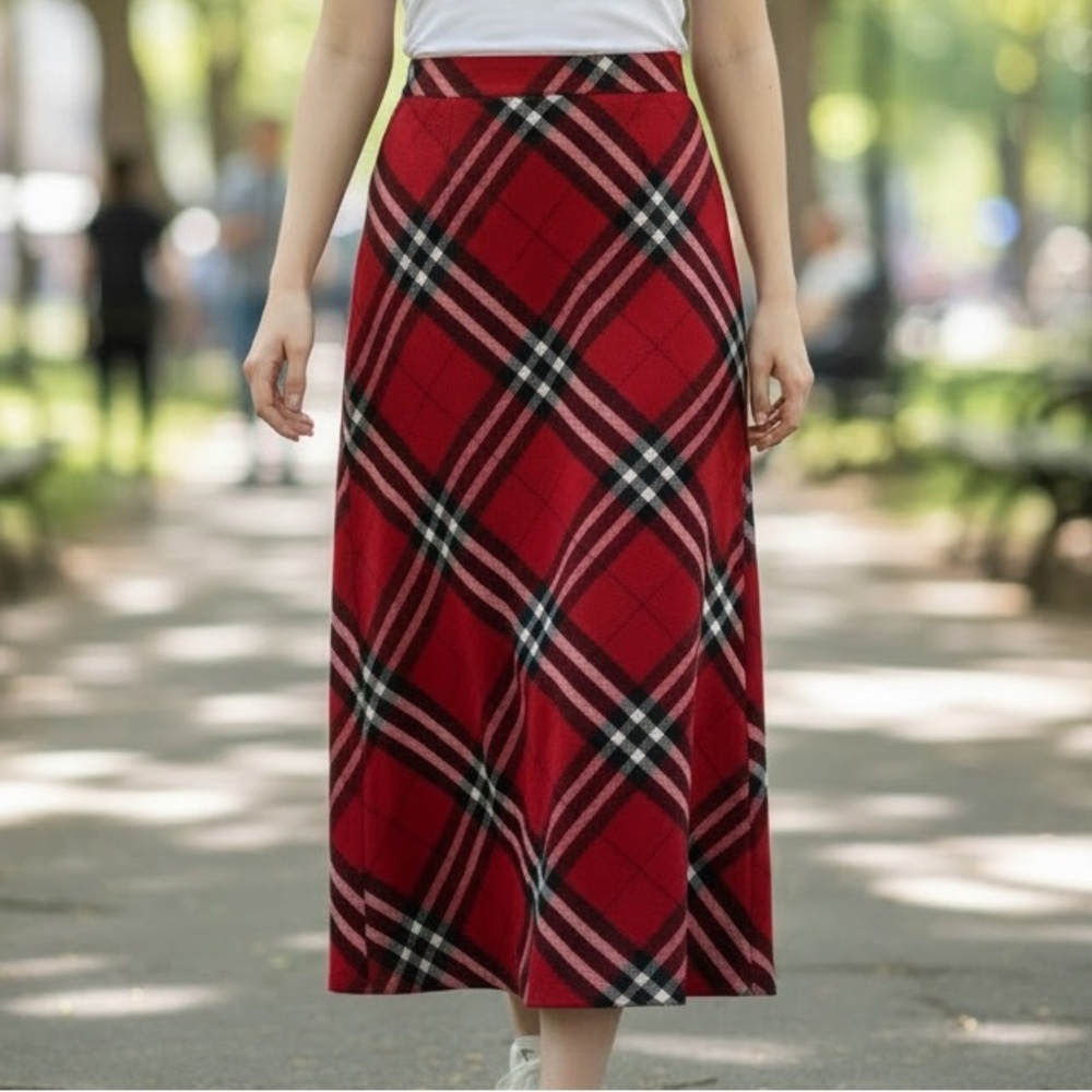 Kate Hill Vibrant Red Checkered A-Line Skirt